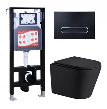 Комплект 3 в 1 инсталляция ESBANO FRAM + Подвесной унитаз WeltWasser Salzbach 043 MT-BL + кнопка черная матовая