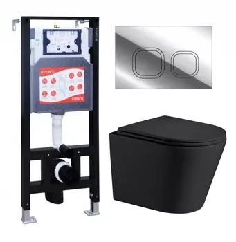 Комплект 3 в 1 инсталляция ESBANO FRAM + Подвесной унитаз WeltWasser Salzbach 043 MT-BL + кнопка хром глянцевая