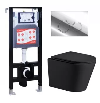 Комплект 3 в 1 инсталляция ESBANO FRAM + Подвесной унитаз WeltWasser Salzbach 043 MT-BL + кнопка хром глянцевая