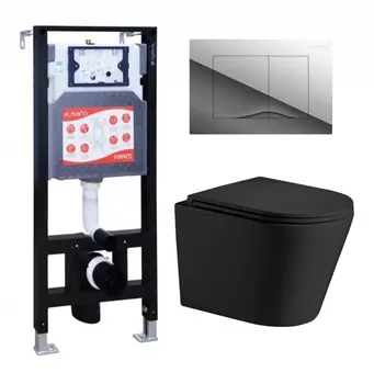 Комплект 3 в 1 инсталляция ESBANO FRAM + Подвесной унитаз WeltWasser Salzbach 043 MT-BL + кнопка хром глянцевая