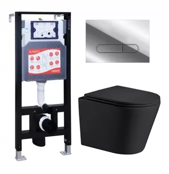 Комплект 3 в 1 инсталляция ESBANO FRAM + Подвесной унитаз WeltWasser Salzbach 043 MT-BL + кнопка хром глянцевая