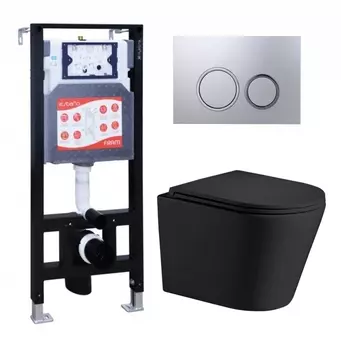 Комплект 3 в 1 инсталляция ESBANO FRAM + Подвесной унитаз WeltWasser Salzbach 043 MT-BL + кнопка хром матовая