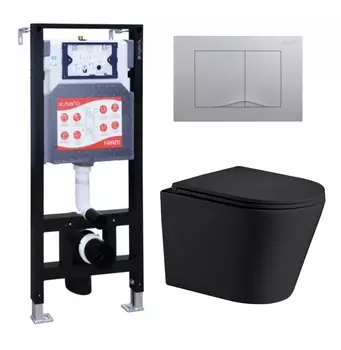 Комплект 3 в 1 инсталляция ESBANO FRAM + Подвесной унитаз WeltWasser Salzbach 043 MT-BL + кнопка хром матовая