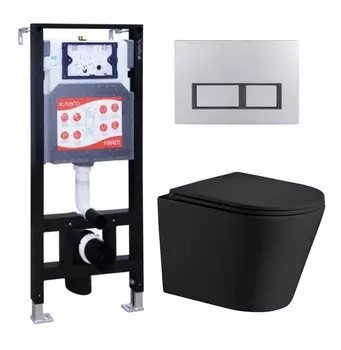 Комплект 3 в 1 инсталляция ESBANO FRAM + Подвесной унитаз WeltWasser Salzbach 041 MT-BL + кнопка хром матовая