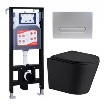 Комплект 3 в 1 инсталляция ESBANO FRAM + Подвесной унитаз WeltWasser Salzbach 043 MT-BL + кнопка хром матовая