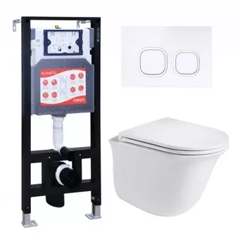 Комплект 3 в 1 инсталляция ESBANO FRAM + Подвесной унитаз WeltWasser Telbach 004 GL-WT + кнопка белая