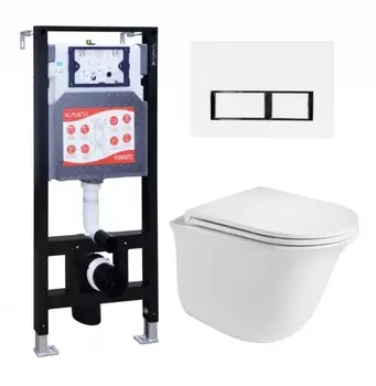 Комплект 3 в 1 инсталляция ESBANO FRAM + Подвесной унитаз WeltWasser Telbach 004 GL-WT + кнопка белая глянцевая