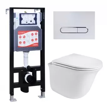 Комплект 3 в 1 инсталляция ESBANO FRAM + Подвесной унитаз WeltWasser Telbach 004 GL-WT + кнопка белая глянцевая