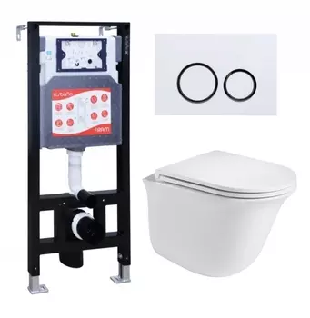 Комплект 3 в 1 инсталляция ESBANO FRAM + Подвесной унитаз WeltWasser Telbach 004 GL-WT + кнопка белая глянцевая