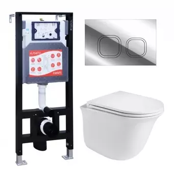 Комплект 3 в 1 инсталляция ESBANO FRAM + Подвесной унитаз WeltWasser Telbach 004 GL-WT + кнопка хром глянцевая