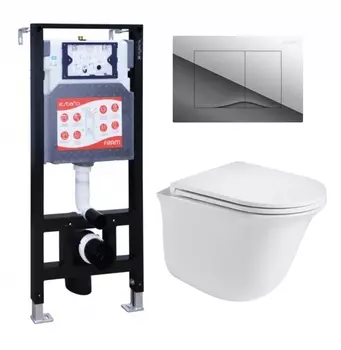 Комплект 3 в 1 инсталляция ESBANO FRAM + Подвесной унитаз WeltWasser Telbach 004 GL-WT + кнопка хром глянцевая