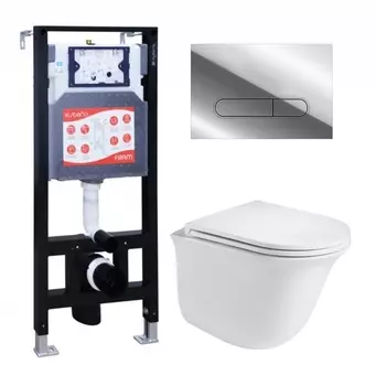 Комплект 3 в 1 инсталляция ESBANO FRAM + Подвесной унитаз WeltWasser Telbach 004 GL-WT + кнопка хром глянцевая