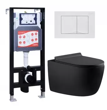 Комплект 3 в 1 инсталляция ESBANO FRAM + Унитаз подвесной Aquanet Cetus 287008 + кнопка белая глянцевая