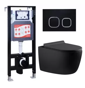 Комплект 3 в 1 инсталляция ESBANO FRAM + Унитаз подвесной Aquanet Cetus 287008 + кнопка черная матовая