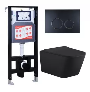 Комплект 3 в 1 инсталляция ESBANO FRAM + Унитаз подвесной Aquanet Tavr-W BW 287011 + кнопка черная матовая