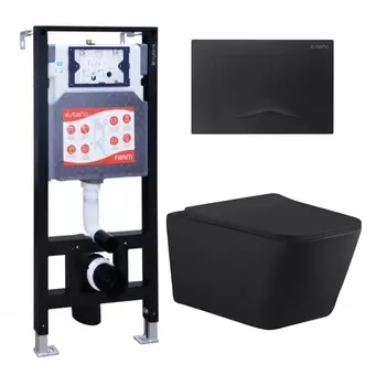 Комплект 3 в 1 инсталляция ESBANO FRAM + Унитаз подвесной Aquanet Tavr-W BW 287011 + кнопка черная матовая