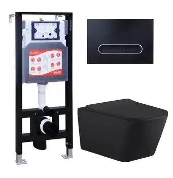 Комплект 3 в 1 инсталляция ESBANO FRAM + Унитаз подвесной Aquanet Tavr-W BW 287011 + кнопка черная матовая