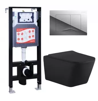 Комплект 3 в 1 инсталляция ESBANO FRAM + Унитаз подвесной Aquanet Tavr-W BW 287011 + кнопка хром глянцевая