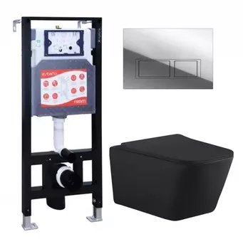 Комплект 3 в 1 инсталляция ESBANO FRAM + Унитаз подвесной Aquanet Tavr-W BW 287011 + кнопка хром глянцевая