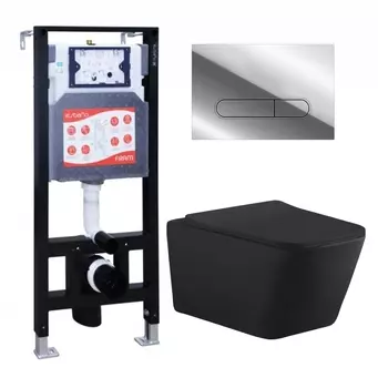 Комплект 3 в 1 инсталляция ESBANO FRAM + Унитаз подвесной Aquanet Tavr-W BW 287011 + кнопка хром глянцевая