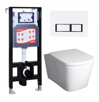 Комплект 3 в 1 инсталляция ESBANO FRAM + Унитаз подвесной BelBagno Albano BB120CHR + кнопка белая глянцевая