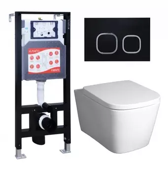 Комплект 3 в 1 инсталляция ESBANO FRAM + Унитаз подвесной BelBagno Albano BB120CHR + кнопка черная матовая