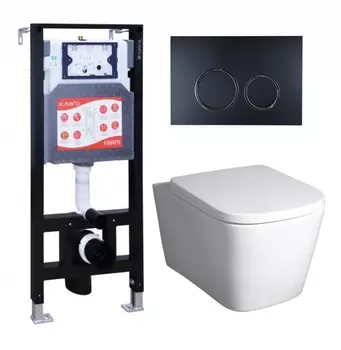 Комплект 3 в 1 инсталляция ESBANO FRAM + Унитаз подвесной BelBagno Albano BB120CHR + кнопка черная матовая