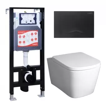 Комплект 3 в 1 инсталляция ESBANO FRAM + Унитаз подвесной BelBagno Albano BB120CHR + кнопка черная матовая