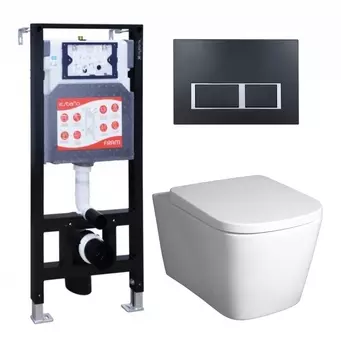 Комплект 3 в 1 инсталляция ESBANO FRAM + Унитаз подвесной BelBagno Albano BB120CHR + кнопка черная матовая