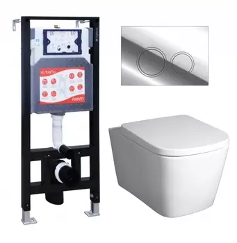 Комплект 3 в 1 инсталляция ESBANO FRAM + Унитаз подвесной BelBagno Albano BB120CHR + кнопка хром глянцевая