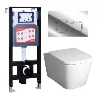 Комплект 3 в 1 инсталляция ESBANO FRAM + Унитаз подвесной BelBagno Albano BB120CHR + кнопка хром глянцевая