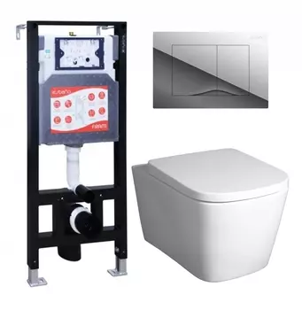 Комплект 3 в 1 инсталляция ESBANO FRAM + Унитаз подвесной BelBagno Albano BB120CHR + кнопка хром глянцевая