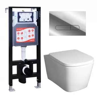 Комплект 3 в 1 инсталляция ESBANO FRAM + Унитаз подвесной BelBagno Albano BB120CHR + кнопка хром глянцевая