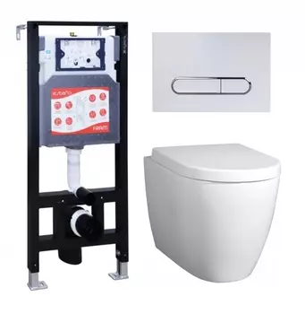 Комплект 3 в 1 инсталляция ESBANO FRAM + Унитаз подвесной BelBagno Marino + кнопка белая глянцевая