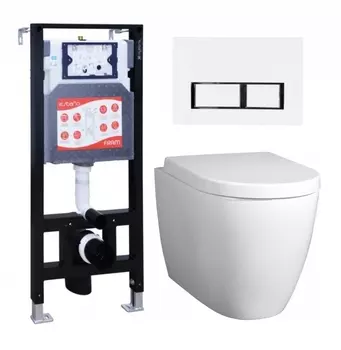 Комплект 3 в 1 инсталляция ESBANO FRAM + Унитаз подвесной BelBagno Marino + кнопка белая глянцевая