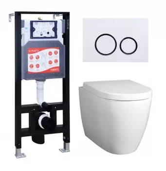 Комплект 3 в 1 инсталляция ESBANO FRAM + Унитаз подвесной BelBagno Marino + кнопка белая глянцевая