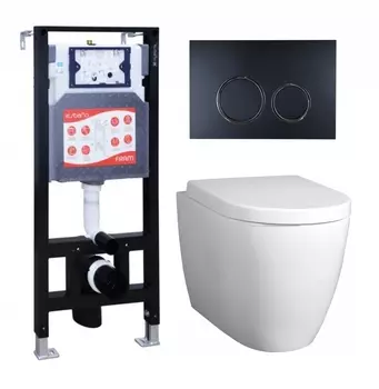 Комплект 3 в 1 инсталляция ESBANO FRAM + Унитаз подвесной BelBagno Marino + кнопка черная матовая