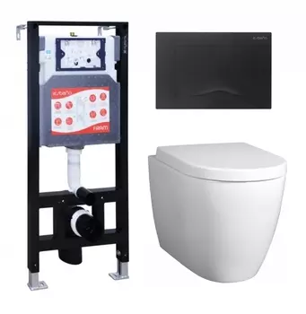 Комплект 3 в 1 инсталляция ESBANO FRAM + Унитаз подвесной BelBagno Marino + кнопка черная матовая