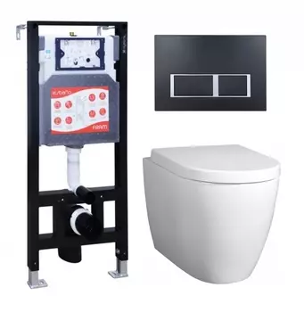 Комплект 3 в 1 инсталляция ESBANO FRAM + Унитаз подвесной BelBagno Marino + кнопка черная матовая