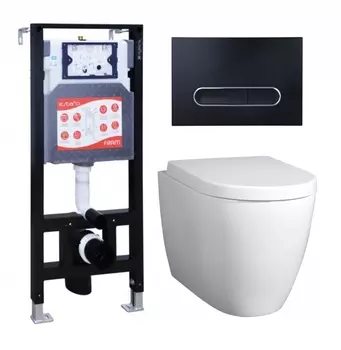 Комплект 3 в 1 инсталляция ESBANO FRAM + Унитаз подвесной BelBagno Marino + кнопка черная матовая