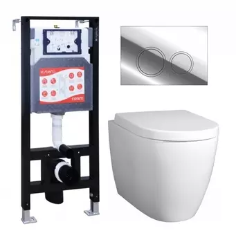 Комплект 3 в 1 инсталляция ESBANO FRAM + Унитаз подвесной BelBagno Marino + кнопка хром глянцевая