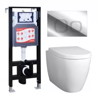 Комплект 3 в 1 инсталляция ESBANO FRAM + Унитаз подвесной BelBagno Marino + кнопка хром глянцевая