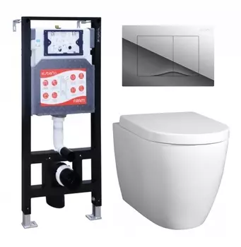 Комплект 3 в 1 инсталляция ESBANO FRAM + Унитаз подвесной BelBagno Marino + кнопка хром глянцевая