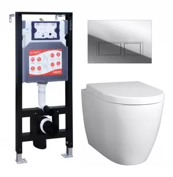 Комплект 3 в 1 инсталляция ESBANO FRAM + Унитаз подвесной BelBagno Marino + кнопка хром глянцевая