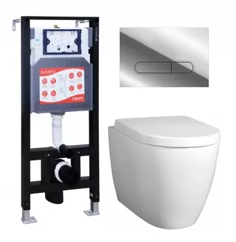 Комплект 3 в 1 инсталляция ESBANO FRAM + Унитаз подвесной BelBagno Marino + кнопка хром глянцевая