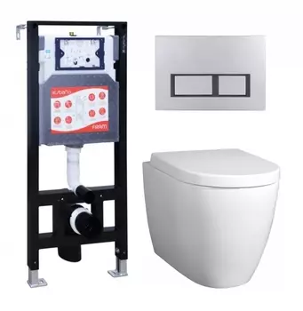 Комплект 3 в 1 инсталляция ESBANO FRAM + Унитаз подвесной BelBagno Marino + кнопка хром матовая