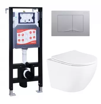 Комплект 3 в 1 инсталляция ESBANO FRAM + Унитаз подвесной BelBagno Uno BB3105CHR/S + кнопка хром матовая
