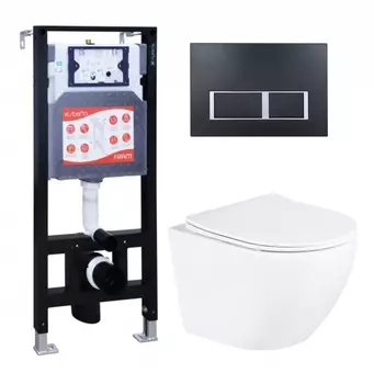 Комплект 3 в 1 инсталляция ESBANO FRAM + Унитаз подвесной BelBagno Uno BB3105CHR/SC + кнопка черная матовая