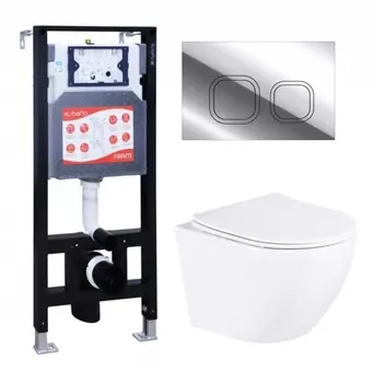 Комплект 3 в 1 инсталляция ESBANO FRAM + Унитаз подвесной BelBagno Uno BB3105CHR/SC + кнопка хром глянцевая