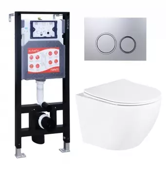 Комплект 3 в 1 инсталляция ESBANO FRAM + Унитаз подвесной BelBagno Uno BB3105CHR/SC + кнопка хром матовая